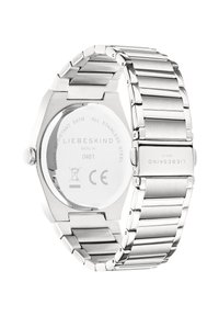 Orologio da polso con bracciale in acciaio inossidabile, cassa ottagonale, maglie in metallo piatte e dettagli del marchio incisi sul retro. Impermeabile fino a 5 ATM.