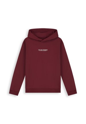 Maroonfarbener Kapuzensweatshirt mit langen Ärmeln und weißem "Ballin Studios All Rights Reserved" Text mittig auf der Brust.