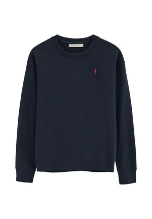 Granatowa bluza z okrągłym dekoltem, długimi rękawami oraz małym, czerwonym haftowanym logo gracza polo na lewej piersi.