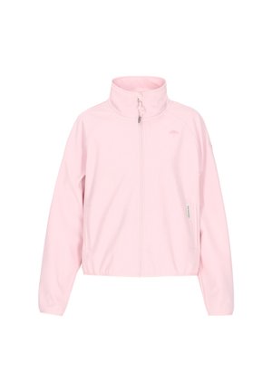 Vaaleanpunainen vetoketjullinen takki, joka on valmistettu pehmeästä ja kevyestä materiaalista. Takissa on korkea kaulus, sivutaskut ja joustavat hihansuut tiiviiseen istuvuuteen.