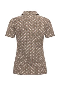 Korte mouw polo shirt in bruin met een ruitpatroon. Inclusief een kraag en subtiele witte accenten in het ontwerp.