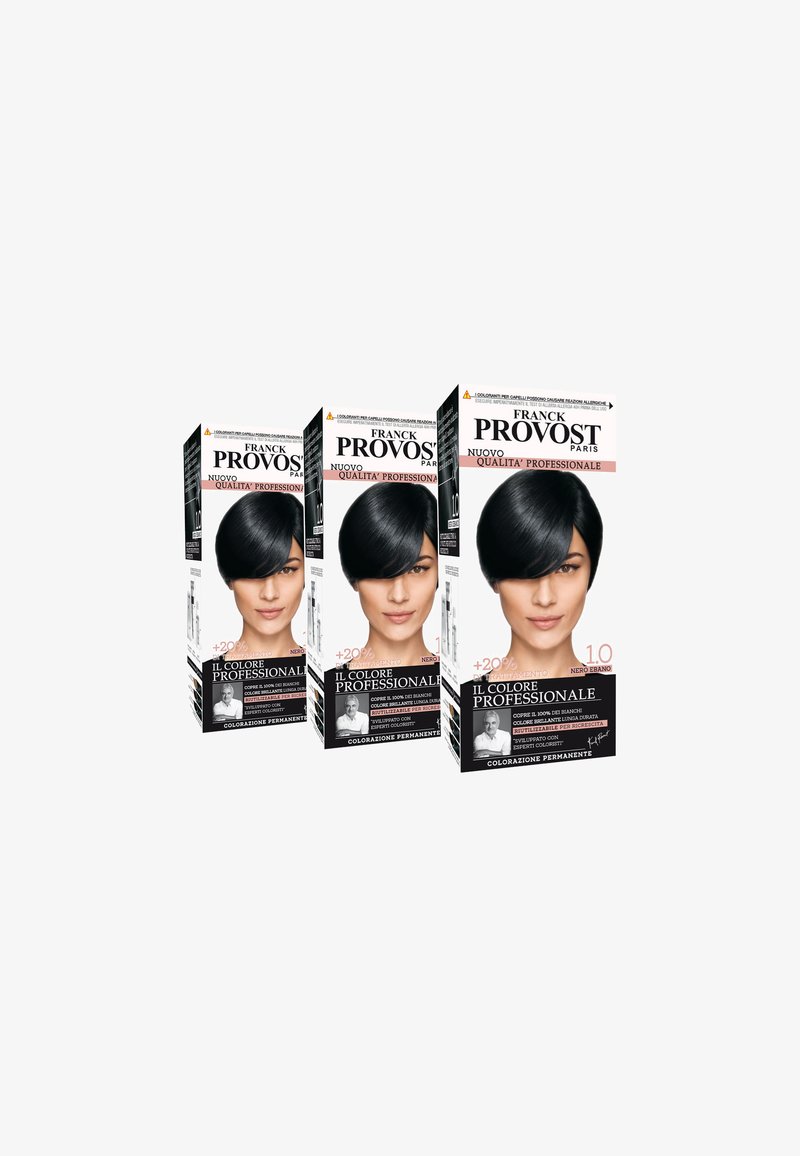Franck Provost - FRANCK PROVOST TINTA CAPELLI COLORE PROFESSIONALE A DOMICILIO VALORIZZA RIFLESSI E BRILLANTEZZA PENNELLO DI PRECISIONE INCLUSO - 3 PACK - Tinte capelli - nero ebano, Ingrandire