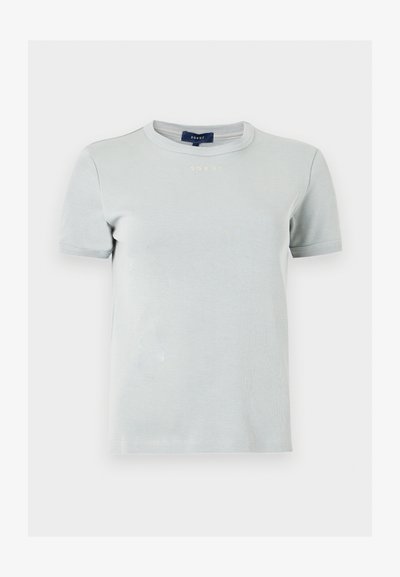 Ανοιχτό γκρι ριμπ βαμβακερό t-shirt με κοντά μανίκια, στρογγυλή λαιμόκοψη και μικρό κεντητό λογότυπο «Soeur» κάτω από το γιακά.