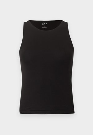 Maiou negru, mulat, fără mâneci, cu decolteu rotund, mărimea mică, expus pe un fundal deschis.