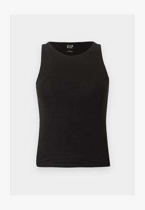 Débardeur noir cintré sans manches avec un col rond, taille petite, présenté sur un fond clair.