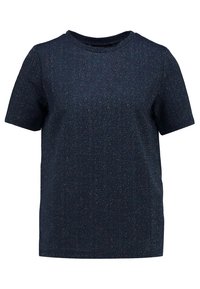 Kortærmet marineblå T-shirt lavet af tekstureret stof med et subtilt skær, med rund halsudskæring og afslappet pasform.
