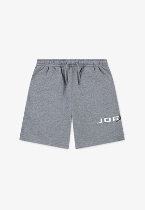 Γκρι βαμβακερά αθλητικά σορτς με ελαστική μέση, κορδόνι και λευκό λογότυπο "JORDAN" τυπωμένο στην κάτω αριστερή πλευρά.