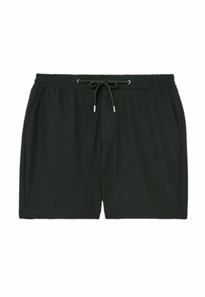 Sorte afslappede shorts med elastisk taljebånd og snøre, der har sidelommer og en lige kant.