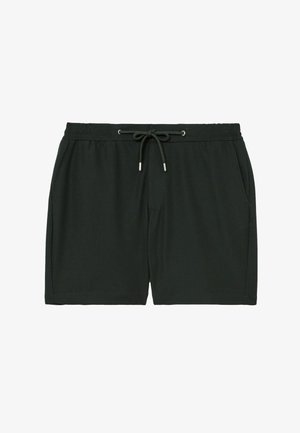 Sorte afslappede shorts med elastisk taljebånd og snøre, der har sidelommer og en lige kant.