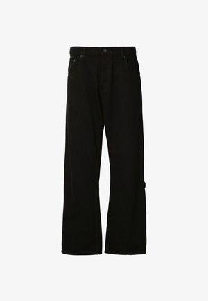 Čierne široké džíny z bavlny. Obsahujú zapínanie na gombík a zips, dizajn s piatimi vreckami a bočné vrecko s detailom šitia.