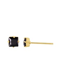Goldene Ohrstecker mit quadratischen, facettierten schwarzen Edelsteinen, die in einem Krappen-Design gefasst sind. Die Ohrringe verfügen über einen einfachen Stecker und eine Schmetterlingsverschluss.