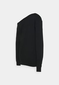 Musta olka-aukko sweatshirt, jossa on pitkät hihat ja ribbireunat. Valmistettu pehmeästä kankaasta, jossa on rento istuvuus ja vähäinen muotoilu.