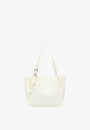 Borsa tote in pelle crema con tracolla regolabile con fibbia e manici lunghi, design semplice e liscio, senza tasche o loghi visibili.