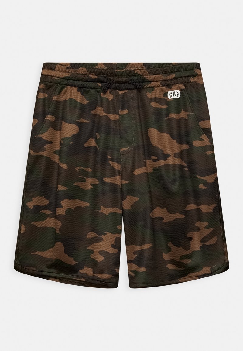 Shorts de sport à motif camouflage avec taille élastique, cordon de serrage, poches latérales et petit logo GAP sur le devant côté droit.