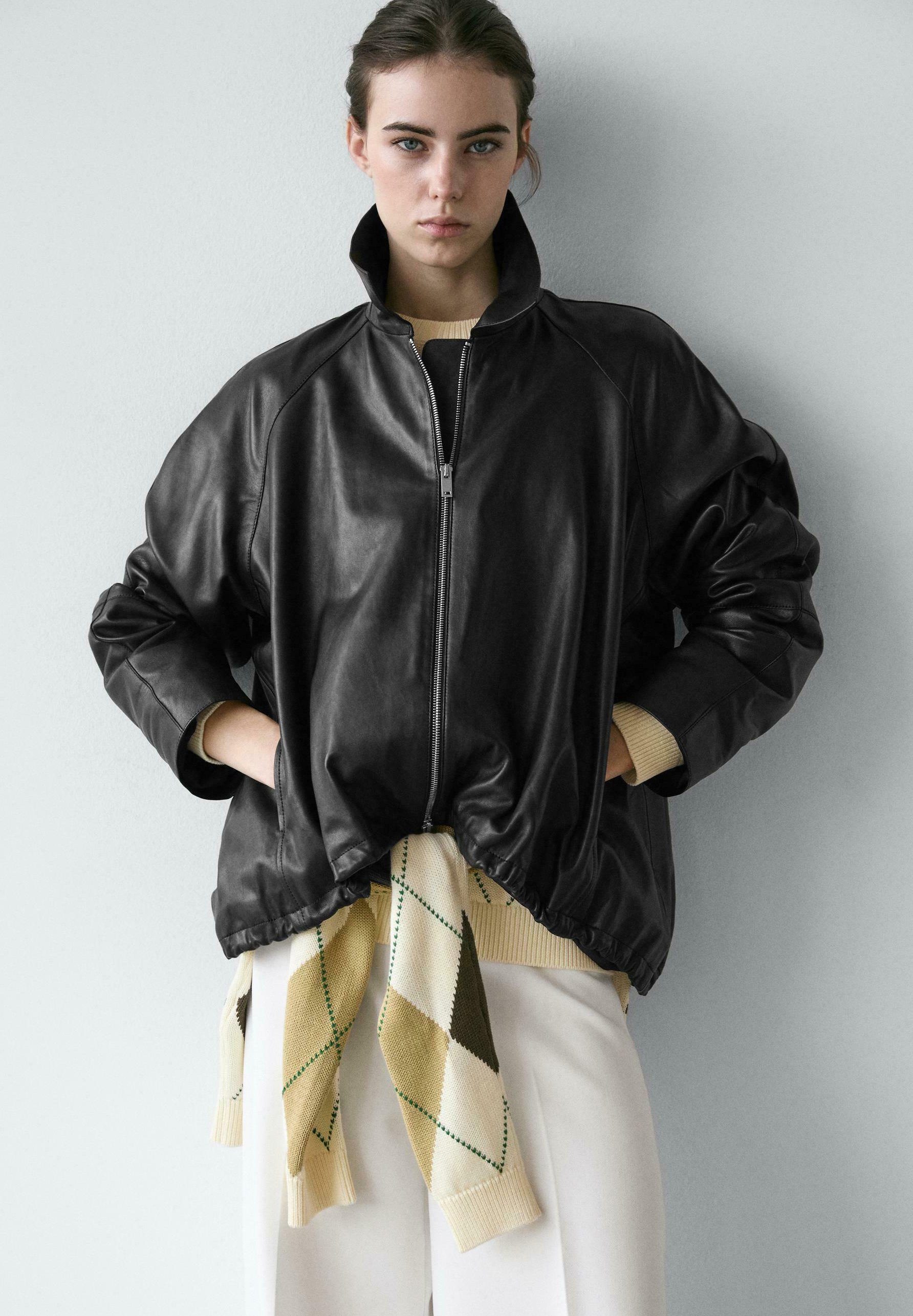 Massimo Dutti Leather jacket - black - Zalando.co.uk