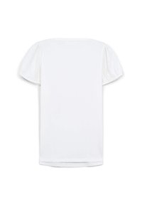 Camicia bianca a maniche corte con maniche a sbuffo, morbida al tatto e con scollatura rotonda, con un orlo dritto nella parte inferiore.