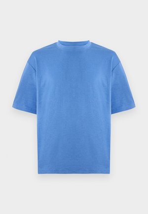 Blue short-sleeve t-shirt with a round neckline, made of soft cotton fabric, featuring a relaxed fit and smooth texture.