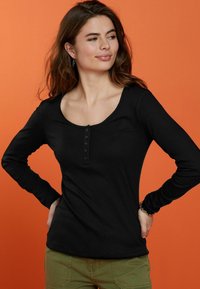 Next RIBBED HENLEY LONG SLEEVE TOP - Langarmshirt - black
