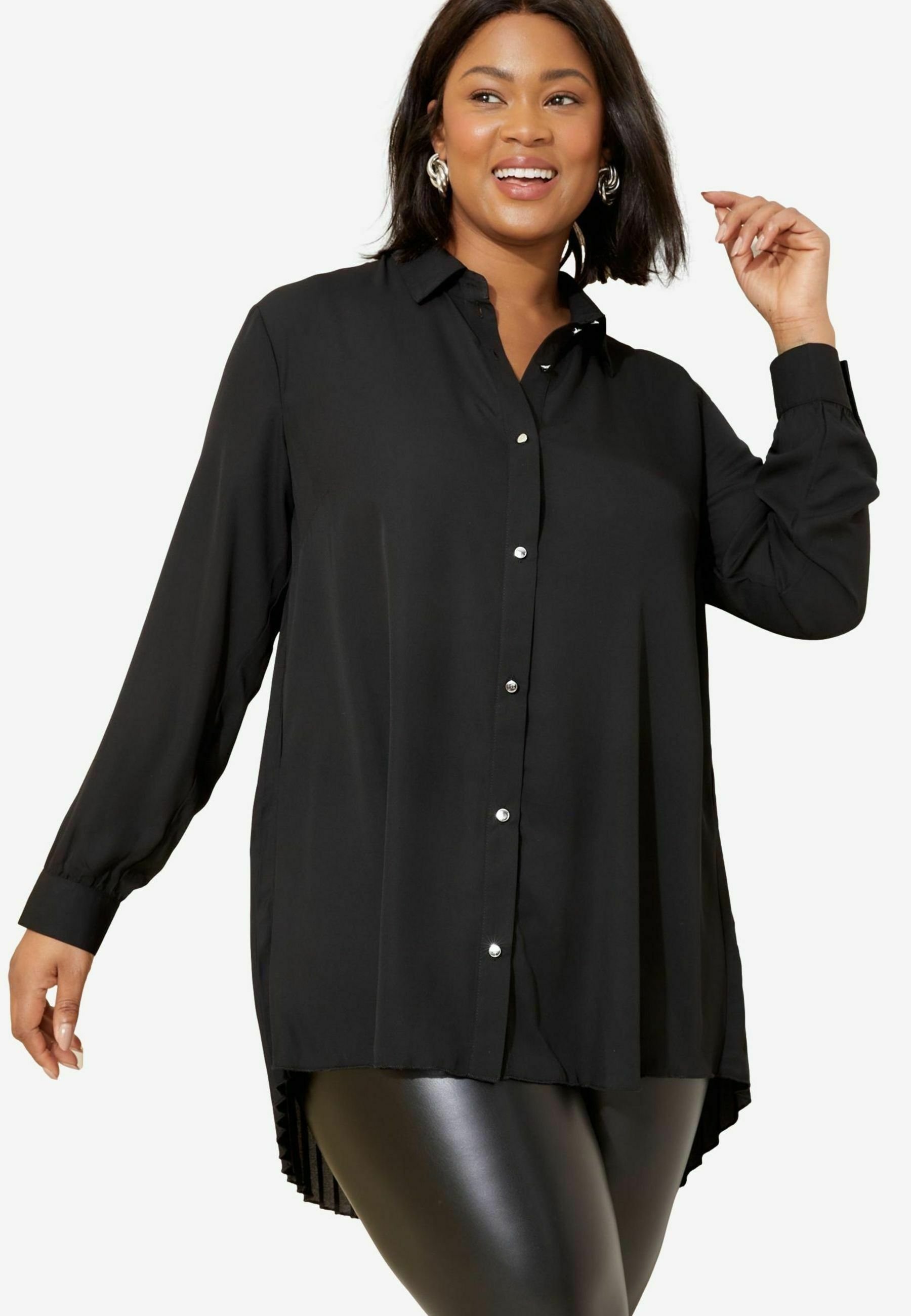 black mother of the bride dresses V-Neck Black Mother of the Bride Dress with Long Lace Sleeves-Bridelily main image 1