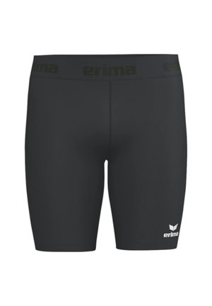 Zwarte getailleerde sportshorts met Erima-logo op het linkerbeen en een merkband.
