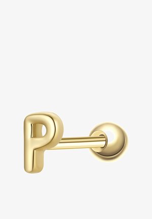 Aranyszínű, "P" betű alakú falikampó, lekerekített rögzítőtalppal, fehér háttéren bemutatva.