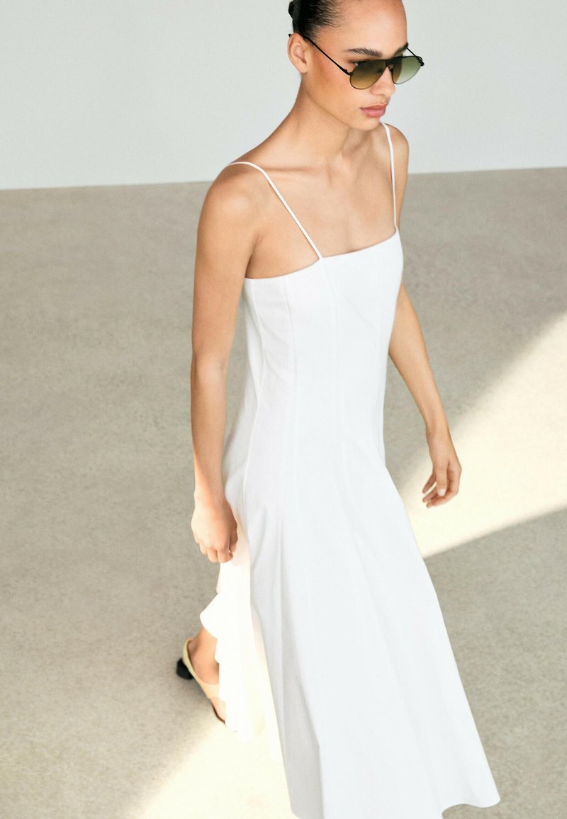massimo dutti white maxi dress Flowing 100% Linen Midi Dress - White - Xs - Massimo Dutti