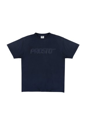Granatowa bawełniana koszulka z krótkim rękawem i okrągłym dekoltem. Posiada wyraźnie wytłoczone logo "PROSTO" z przodu. Miękka struktura.