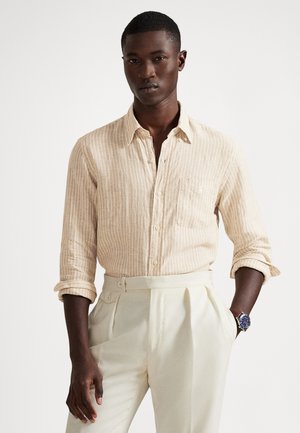 CUSTOM FIT STRIPED LINEN SHIRT - Πουκάμισο - 52f costal beige/white