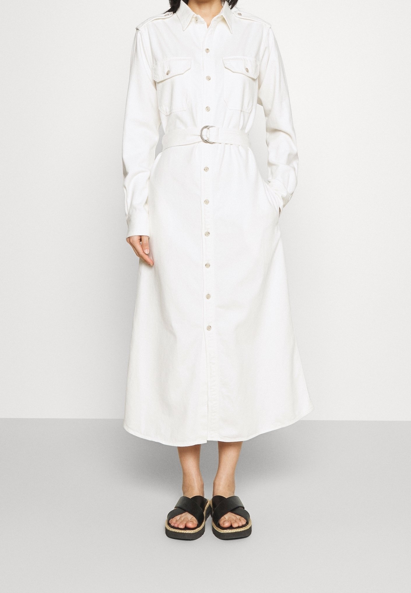 ralph lauren white denim dress Polo Ralph Lauren White Denim Belted Shirt Dress XS Polo Ralph Lauren