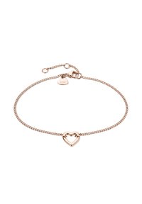 Armband van roségoud met een hartvormige hanger in het midden. Verstelbare lengte met een klein rond label. Gladde textuur.