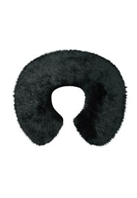 Sort falsk pelskrave med et bredt, afrundet design. Blød tekstur med en glat finish, der har symmetriske, buede ender.