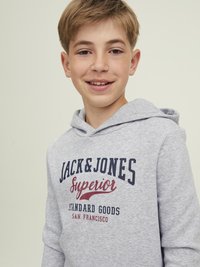 Jack & Jones Junior JJELOGO HOOD - Felpa con cappuccio - light grey melange