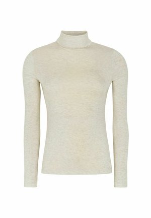 Gara piedurkne turtleneck blūze gaiši bēšā krāsā, izgatavota no mīksta, teksturēta auduma, ar pieguļošu piegriezumu un bez redzamām rakstu vai akcentu detaļām.