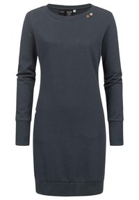 Mörkgrå långärmad klänning med rund halsringning, med två knappproppar vid axeln samt ribbad nederkant och ärmslut. Klassisk passform.