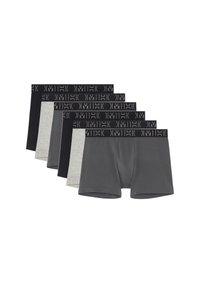 Confezione di sei boxer in nero, grigio scuro e grigio chiaro. Tessuto di cotone morbido con bande elastiche in vita con un motivo a logo.