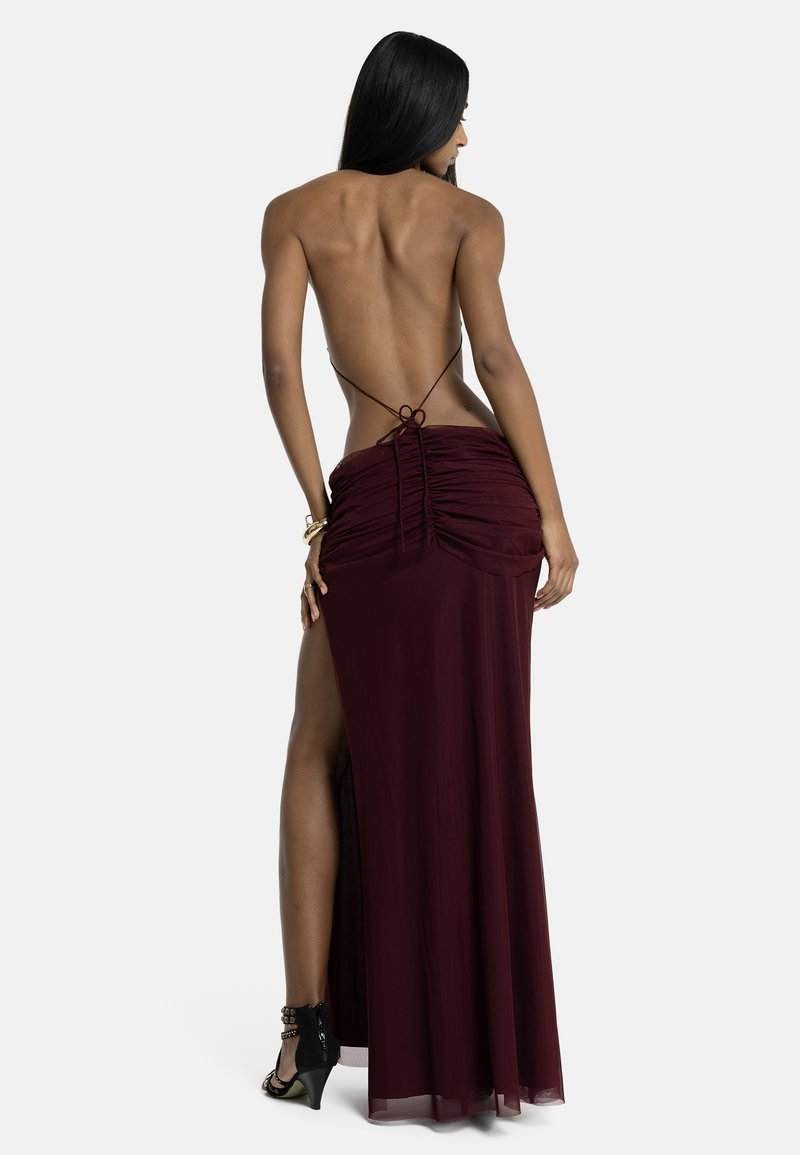 princess polly baby blue dress CULT MIA X STOLEN STORES CLASSIC MAXI SLIP DRESS IN BURGUNDY | CULT MIA main image 0