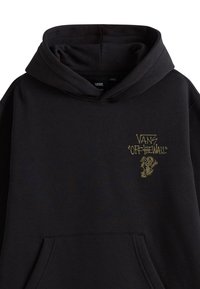 Felpa nera con cappuccio in misto cotone, con tasca frontale, cappuccio regolabile con stringente e grafica dorata "VANS OFF THE WALL" sul petto.