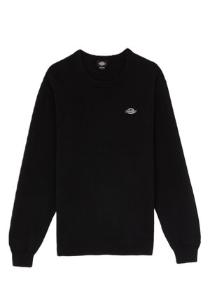 Czarny sweatshirt z długimi rękawami, prążkowanym dekoltem i mankietami, z małym logo na piersi. Wykonany z miękkiej, gładkiej tkaniny.