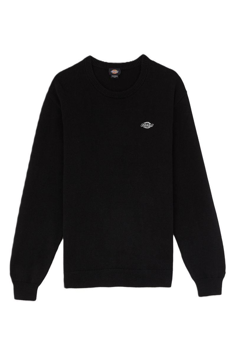 Sort sweatshirt med lange ærmer, ribbet halsudskæring og manchetter, med et lille logo på brystet. Fremstillet af blødt, glat stof.