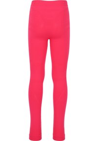 Leggings de sport roses vives, fabriqués à partir d'un tissu extensible. Conception ajustée avec une taille haute et un motif texturé à l'arrière.