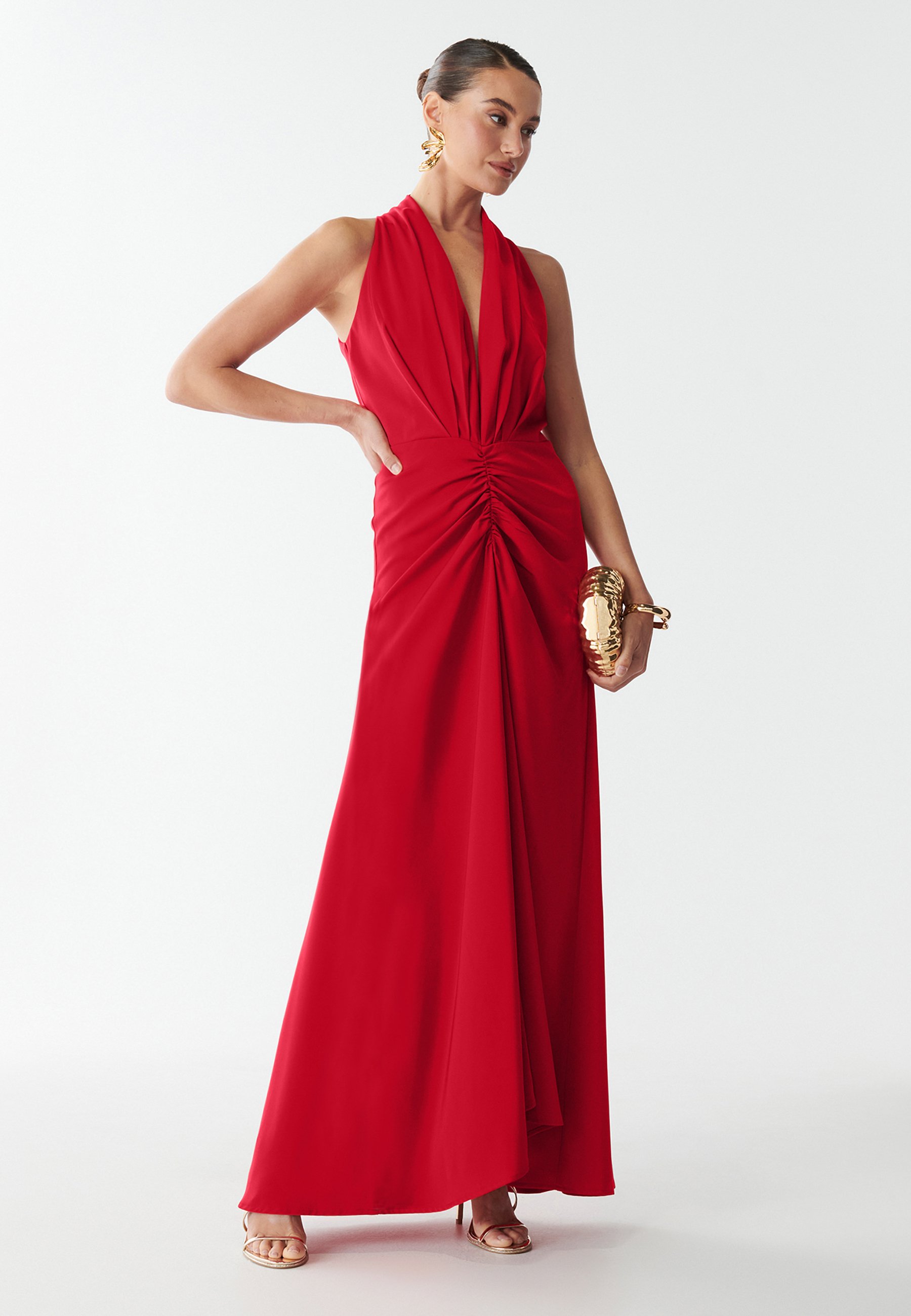 strapless open back dress Allawah Halter Maxi Dress Red