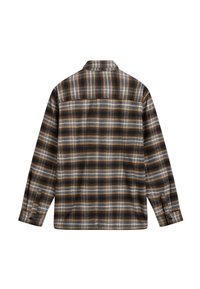 Karierte Flanellhemd in Braun, Schwarz und Weiß. Mit langen Ärmeln, Knopfmanschetten und Kragen. Strukturierter Stoff mit weichem Finish.