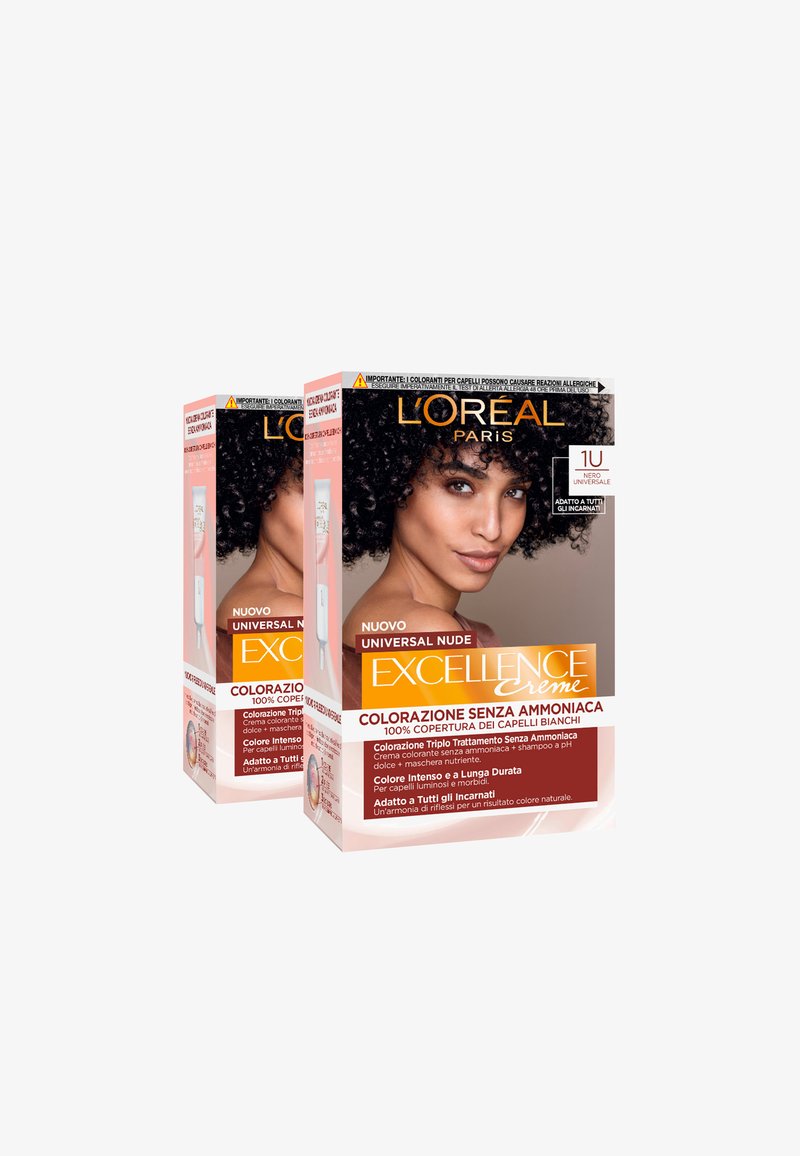 L'Oréal Paris - L'ORÉAL PARIS COLORAZIONE PERMANENTE EXCELLENCE UNIVERSAL NUDE SENZA AMMONIACA CON RIFLESSO UNIVERSALE ADATTO A TUTTI GLI INCARNATI COLORE INTENSO A LUNGA TENUTA - 2 PACK - Lacca per capelli - nude nero u, Ingrandire