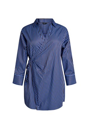 Zizzi, GESTREIFTE BLUSE MIT WICKELOPTIK UND BINDEGÜRTEL - Μπλούζα - blau