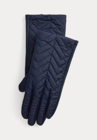 Quiltede navy handsker lavet af blødt stof, med et chevron mønster og RL-logo, i et strømlinet design og tætsiddende pasform.