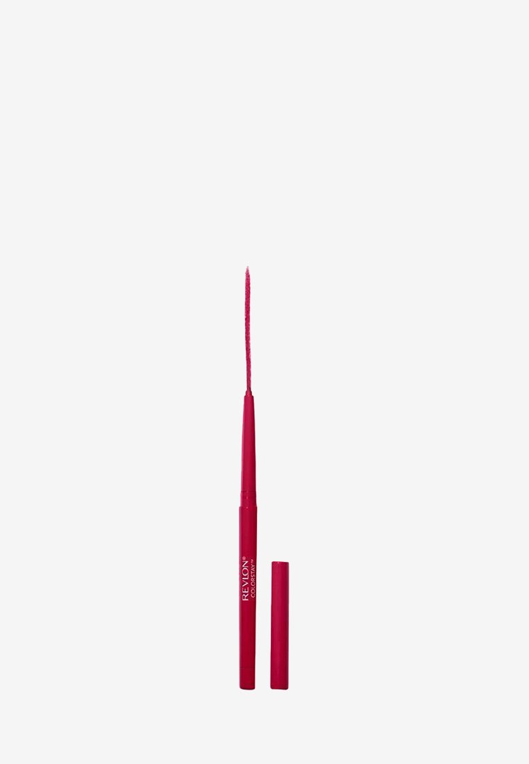 Crayon à lèvres rétractable rouge Revlon ColorStay sans le capuchon, montrant une fine pointe avec du produit dessus.
