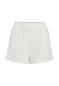 Shorts blancs texturés avec un motif gaufré, une taille élastique et une coupe décontractée, adaptés pour des vêtements décontractés ou pour se détendre.