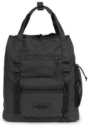 Sort Eastpak tote-taske med to håndtag, lynlåslommer foran og en sidelomme af net med snøre.