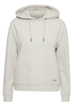 Hellgrauer Kapuzenpullover mit lockerem Schnitt,Fronttasche, Kordelzug und elastischen Bündchen. Der Stoff hat ein weiches, strukturiertes Aussehen.