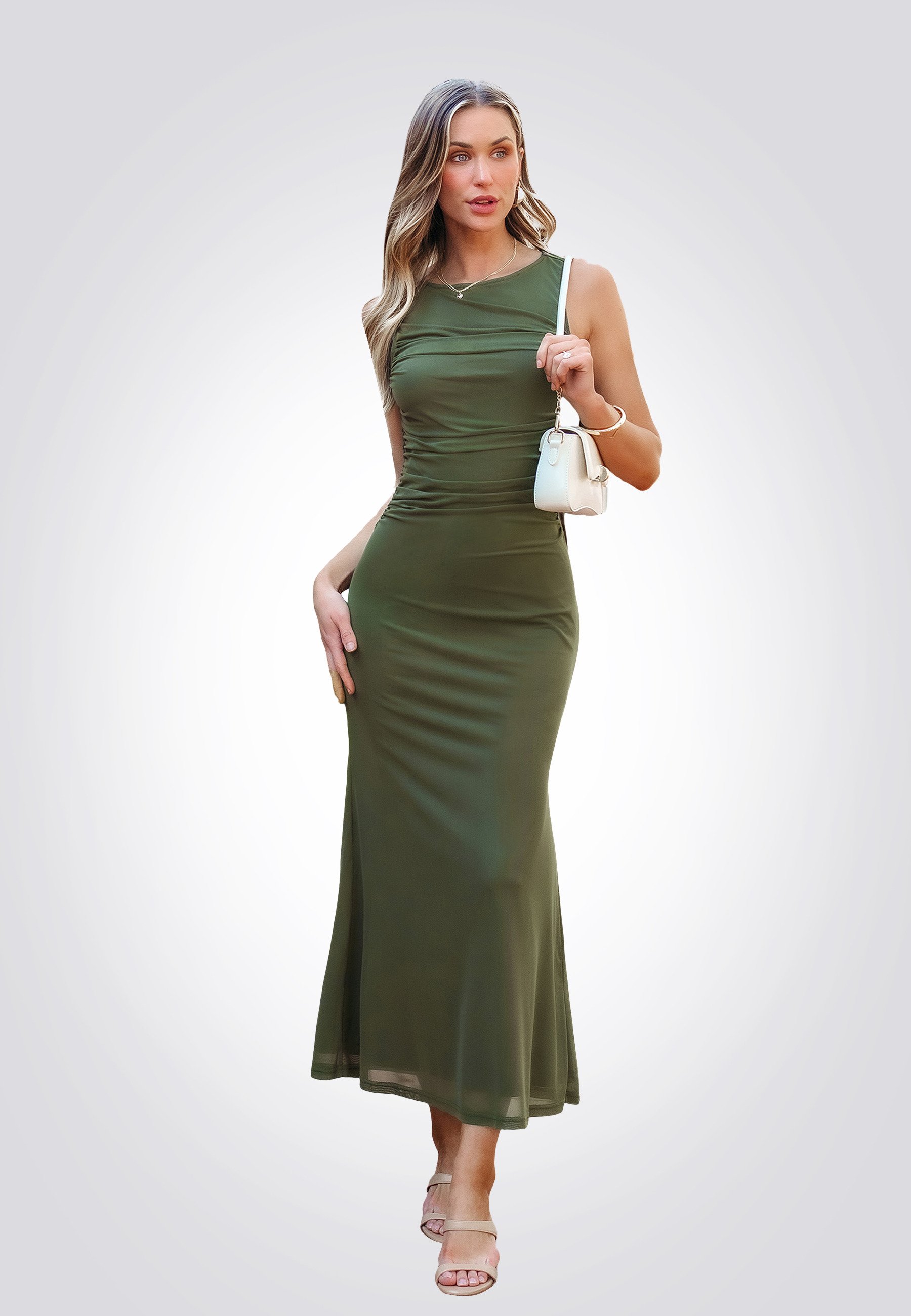 Cupshe CHIC SLIM SLEEVELESS RUCHED Robe longue olive